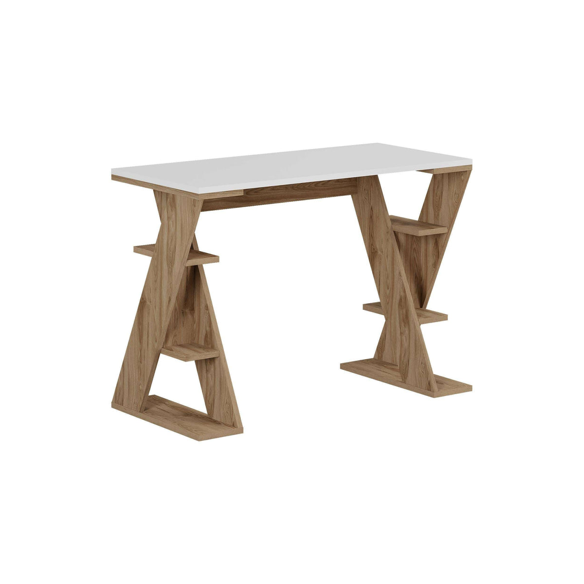 Deep Oud study desk with white top and open side shelves