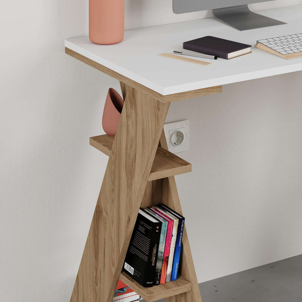 Deep Oud study desk with open side book shelf and light top