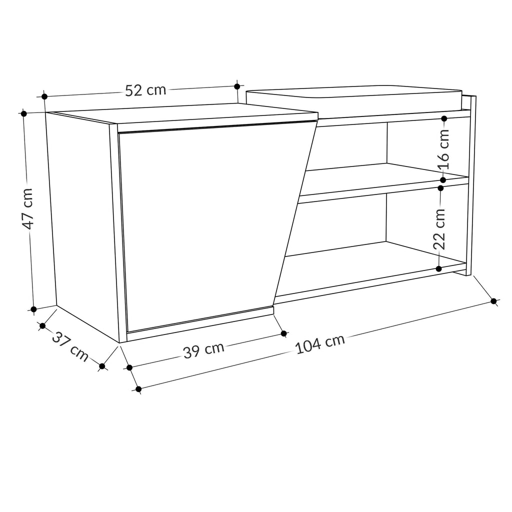 Fiona shoe storage bench dimensions: 104 cm wide, 47 cm high, 37 cm deep