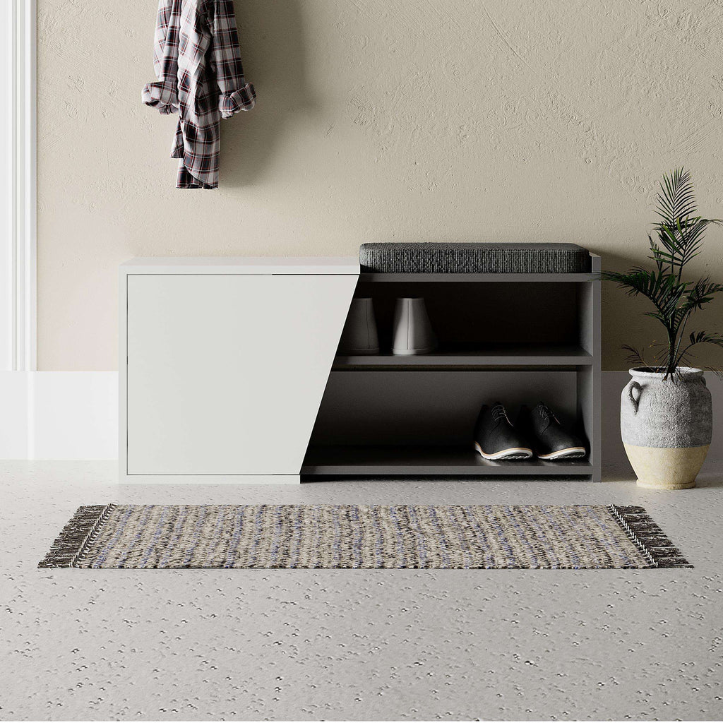 Fiona shoe storage bench with flip door, white base with anthracite seat and shoe racks