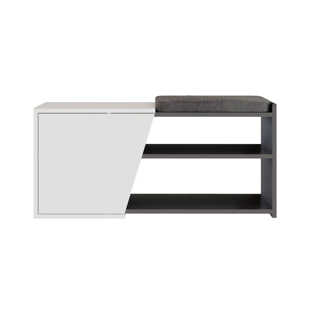 Fiona shoe storage bench with cushioned top, white cabinet and anthracite inner shelves