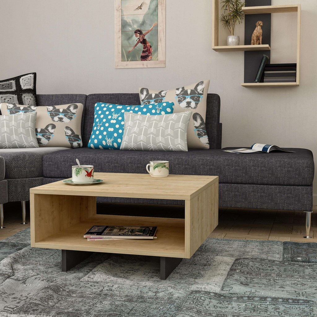 Light oak multipurpose coffee table with open lower shelf