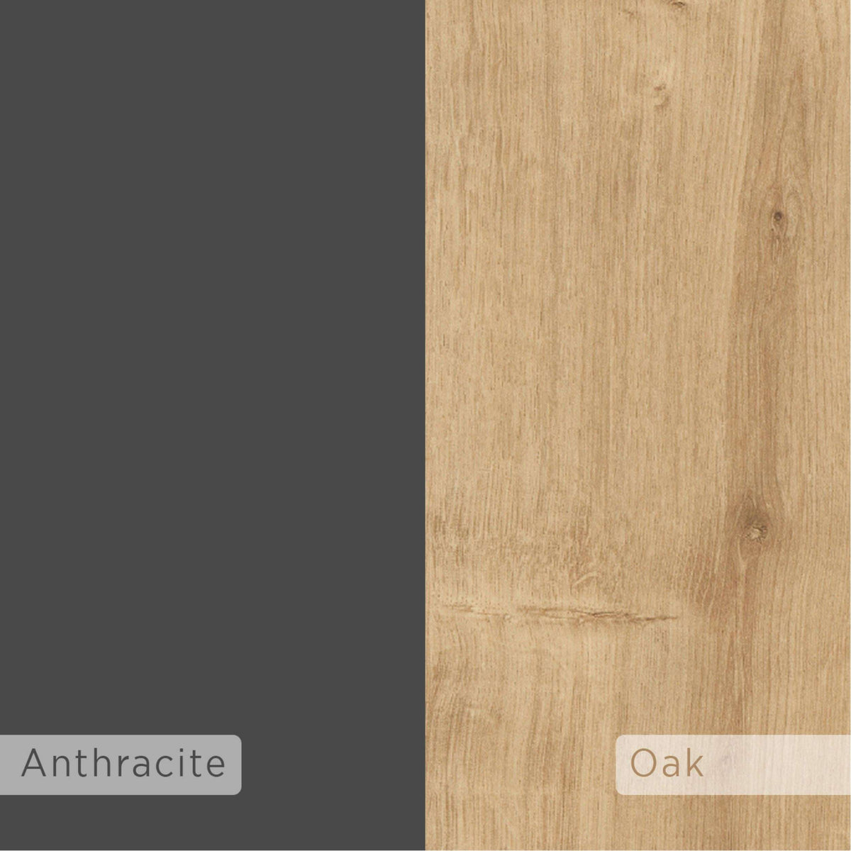 Color swatch graphic showing Anthracite and Oak options for the coffee table
