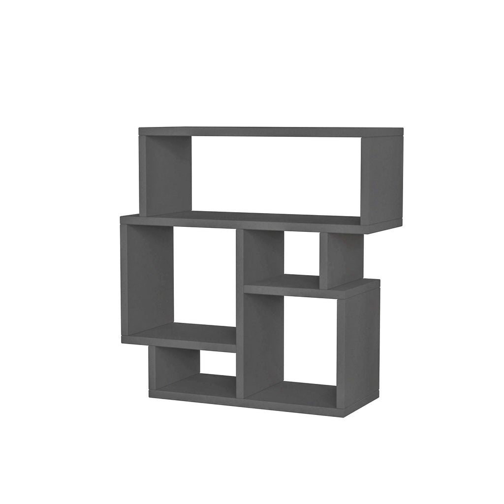 Anthracite side end table with open cubby shelves and rectangular top