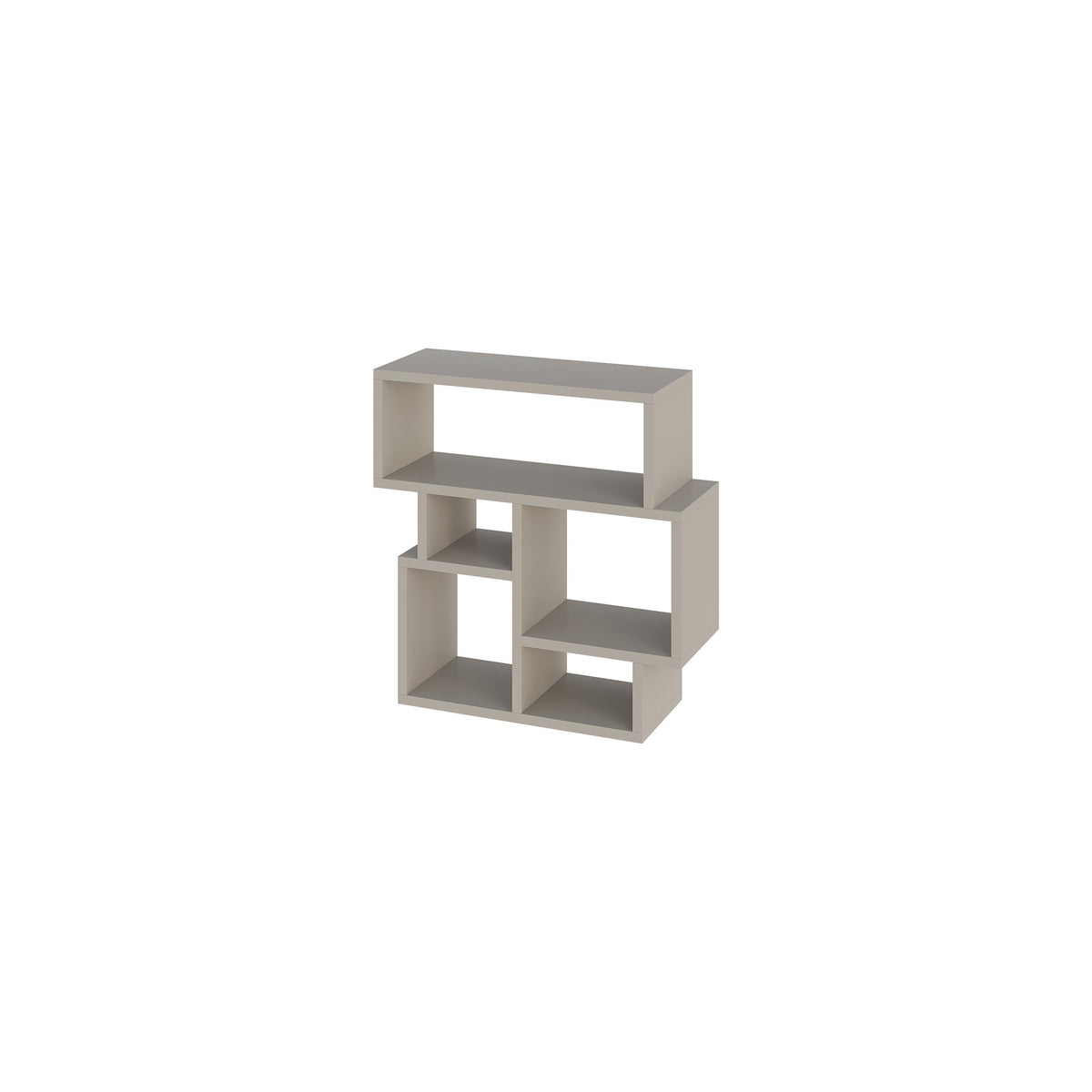 Light-toned side end table with open cubby shelves and rectangular top