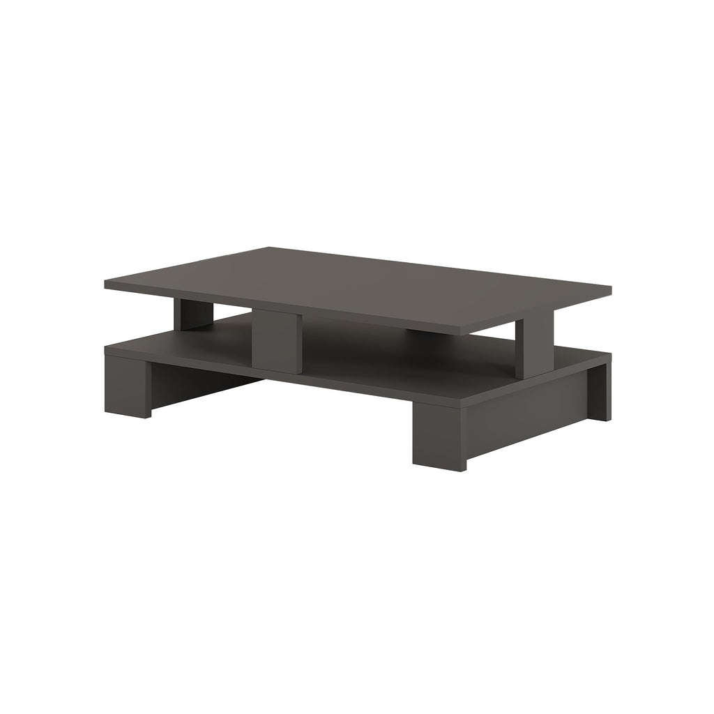 Anthracite modern coffee table with open shelving base