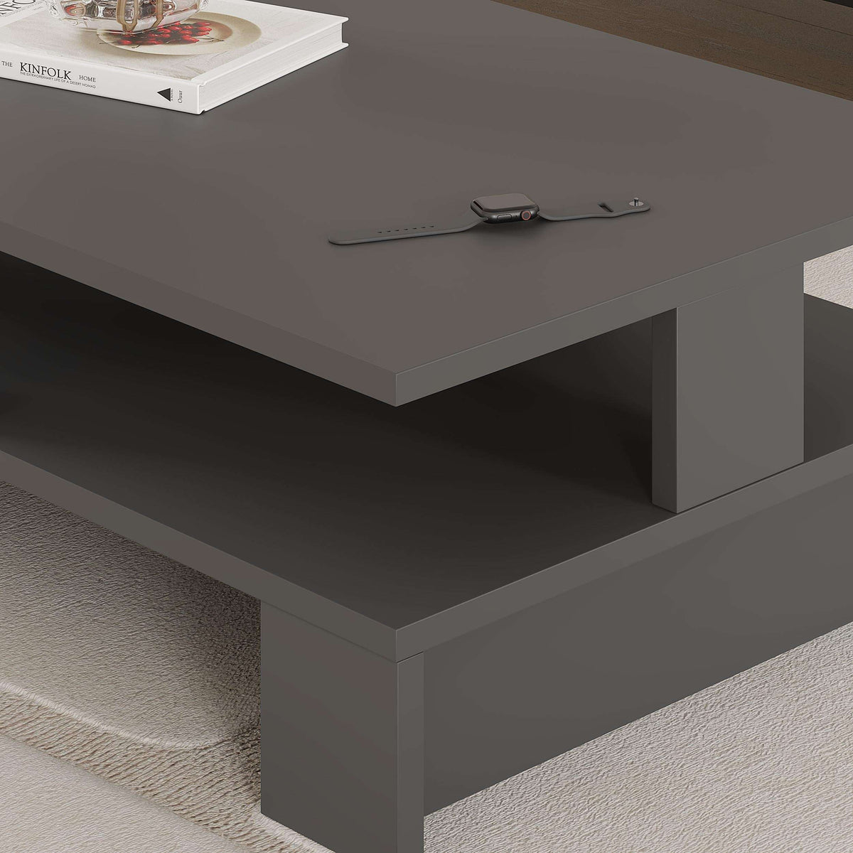 Anthracite modern coffee table with open lower shelf