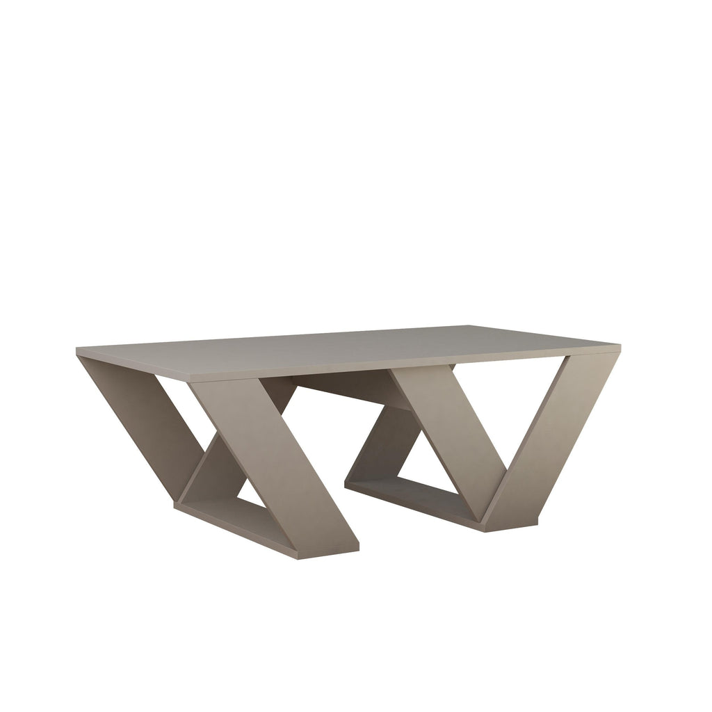 White geometric coffee table with open X-leg design