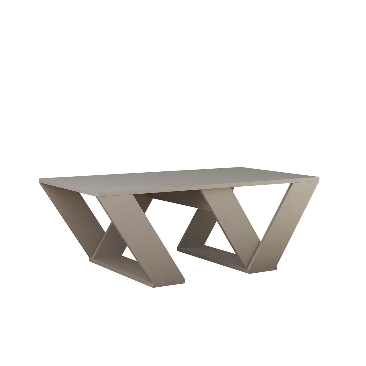 White geometric coffee table with open X-leg design
