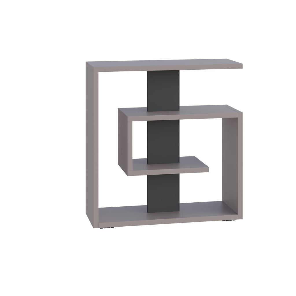 Anthracite gray three-tier side end table with dark central column and open shelves