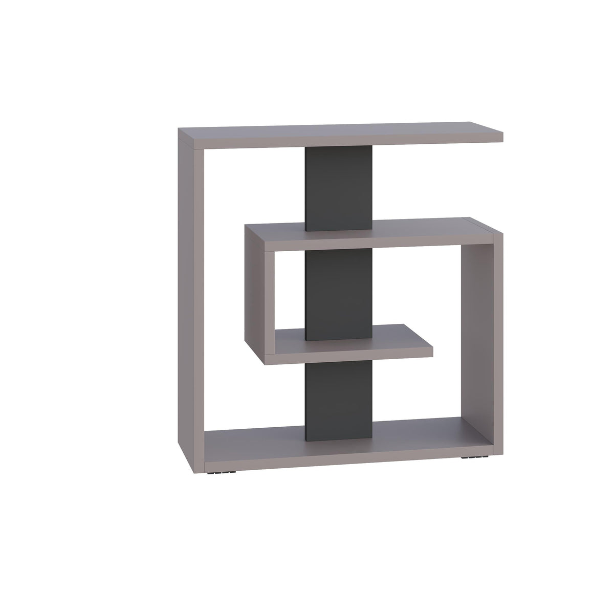 Anthracite gray three-tier side end table with dark central column and open shelves