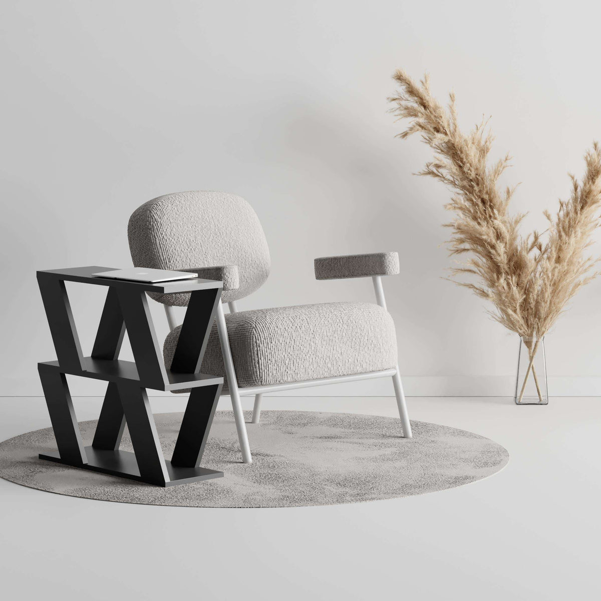 Compact modern side table with black frame and dark tabletop