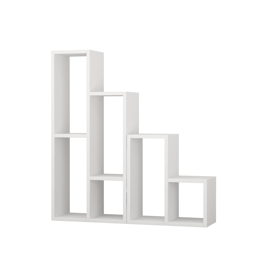 White modern plant stand with staggered square open compartments