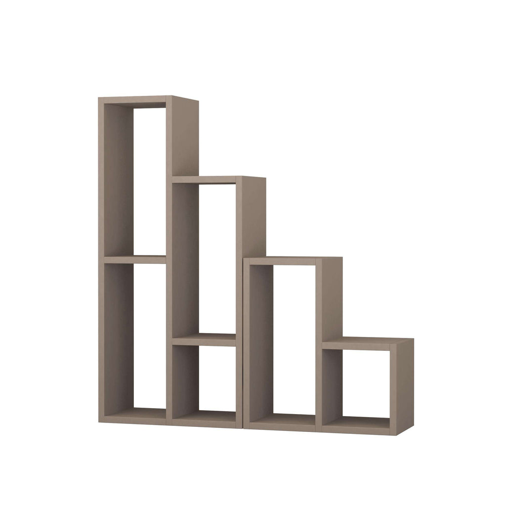 Light mocha modern plant stand with staggered square open compartments