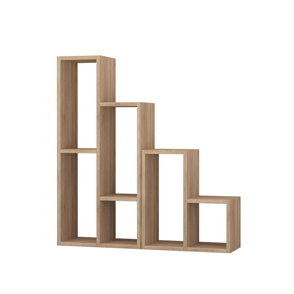 Sapphire oak modern plant stand with staggered square open compartments