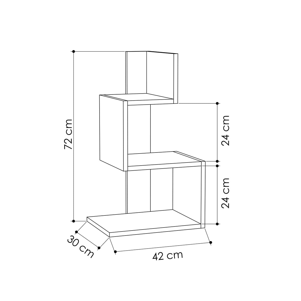 Modern side end table size diagram: 72 cm height, 42 cm width