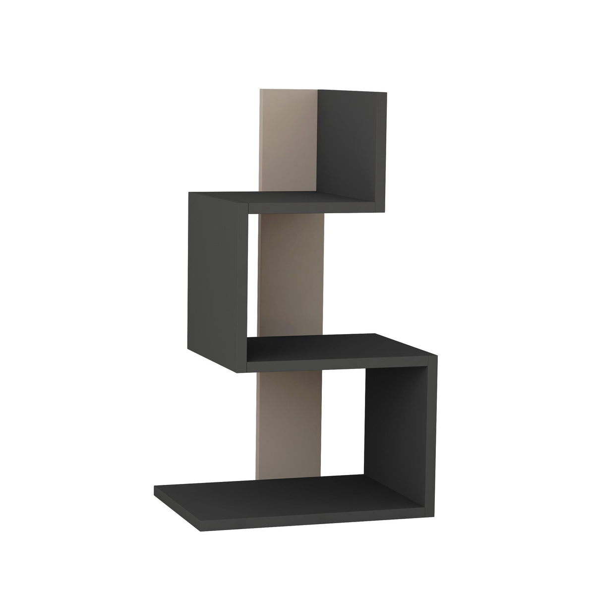 Light mocha and anthracite side end table with three-tier open shelves