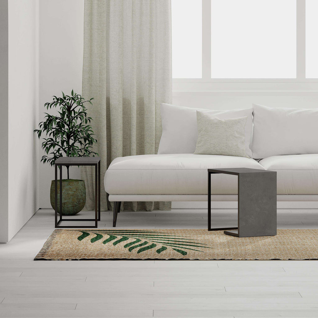 Nesting side table set in dark grey with square frames and open shelf, compact design.