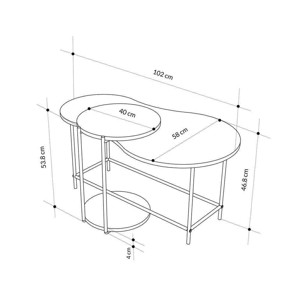 Coffee table size diagram with dimensions in cm for the nested set