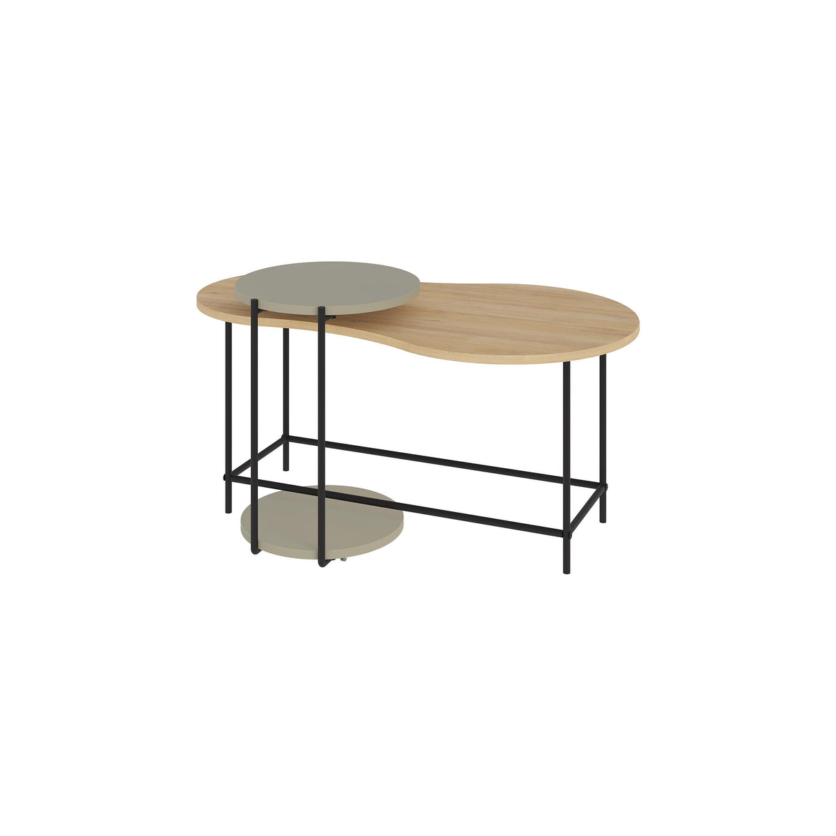 2-piece round nesting coffee table set with light wood top and gray finish