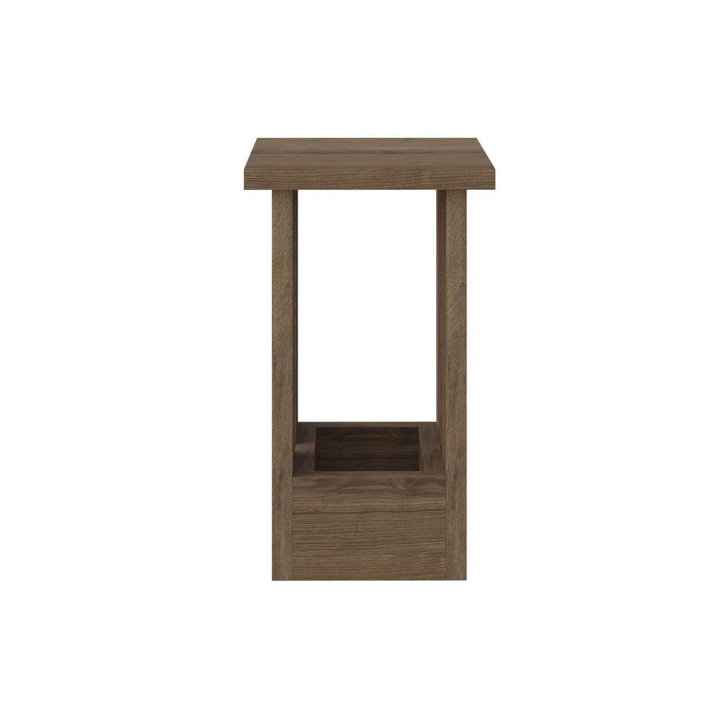 Dark wood compact side table with open shelf and simple square legs