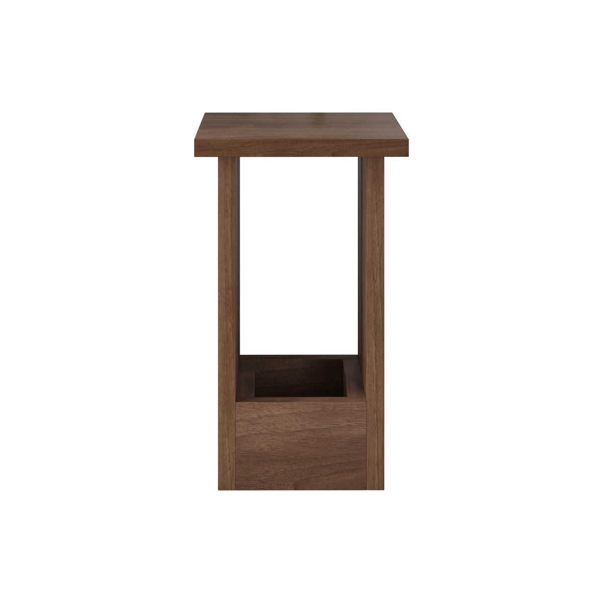 Dark wood side table with open lower shelf and rectangular top