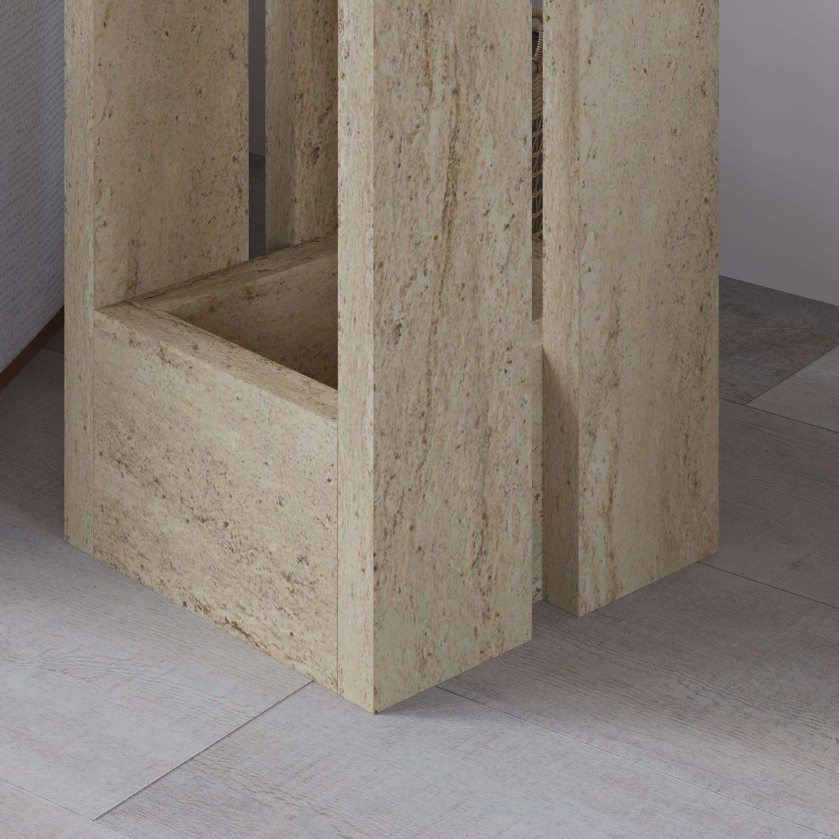 Light oak compact side table with open lower shelf and squared legs