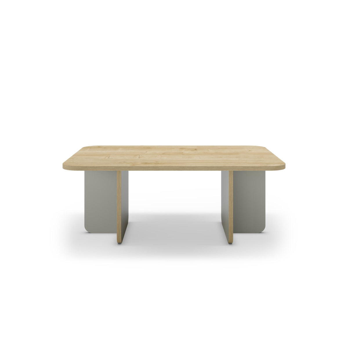 Light stone-look rectangular coffee table with smooth top and tapered wooden legs