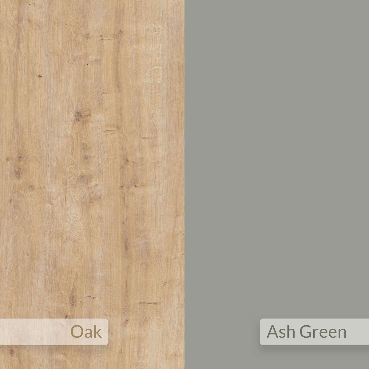 Wood finish swatches: Oak and Ash Green for rectangular coffee table