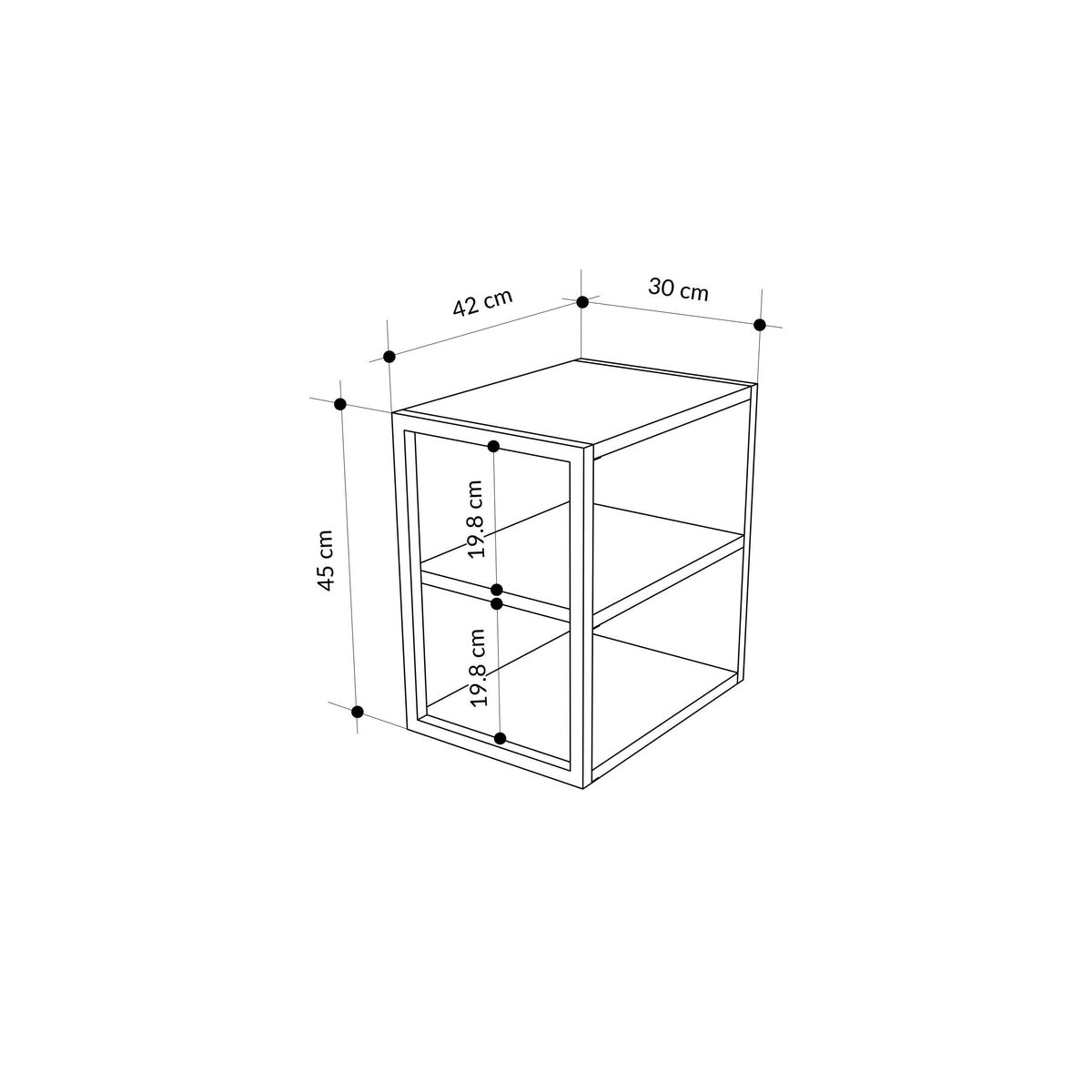 Side table dimensions diagram: 30 cm wide, 42 cm deep, 45 cm high