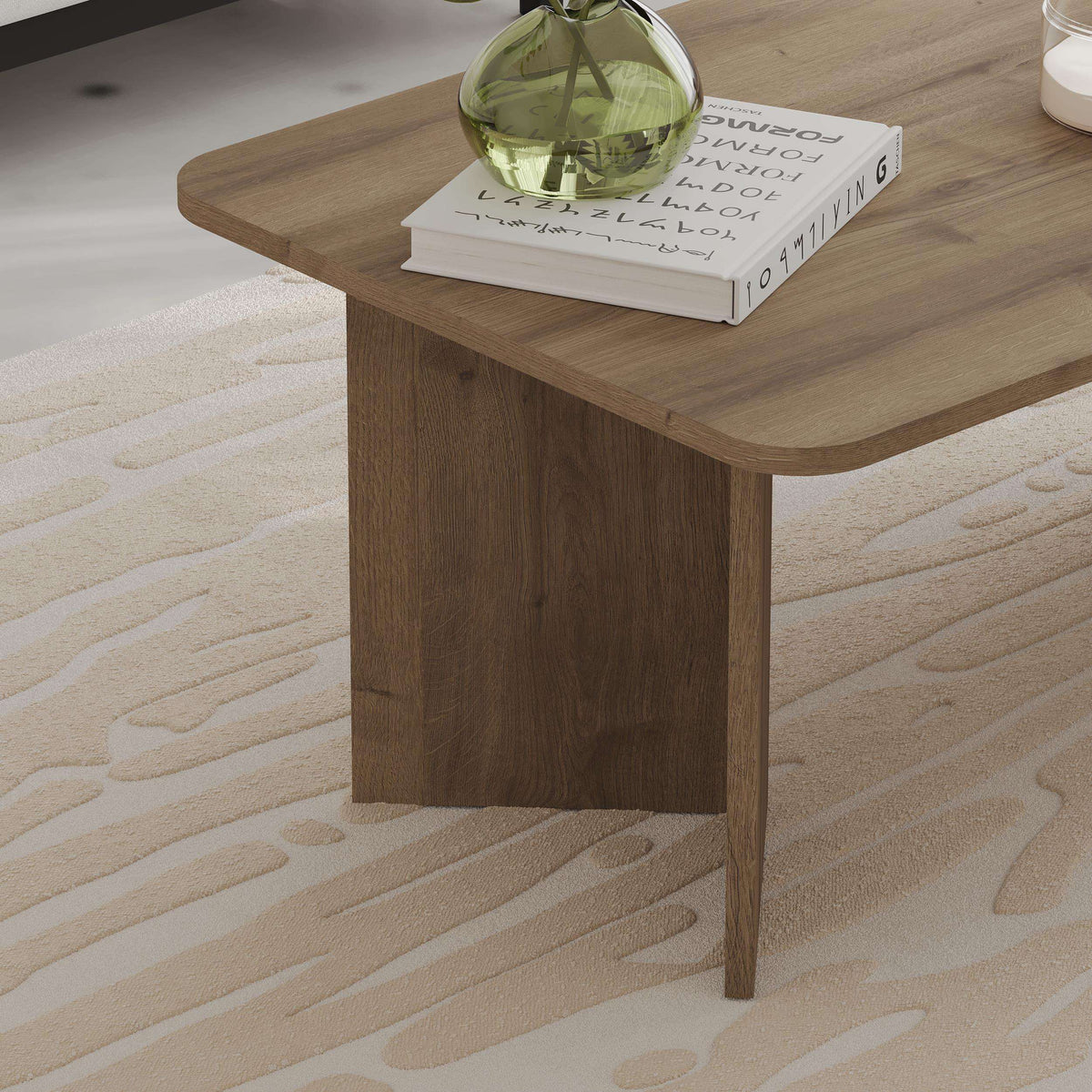 Dark oak coffee table corner, 60x100 cm, thick tabletop and tapered leg