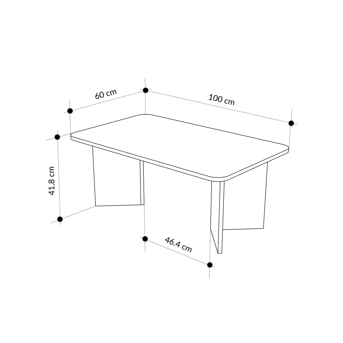 Modern coffee table size diagram, 60x100 cm, height 41.8 cm