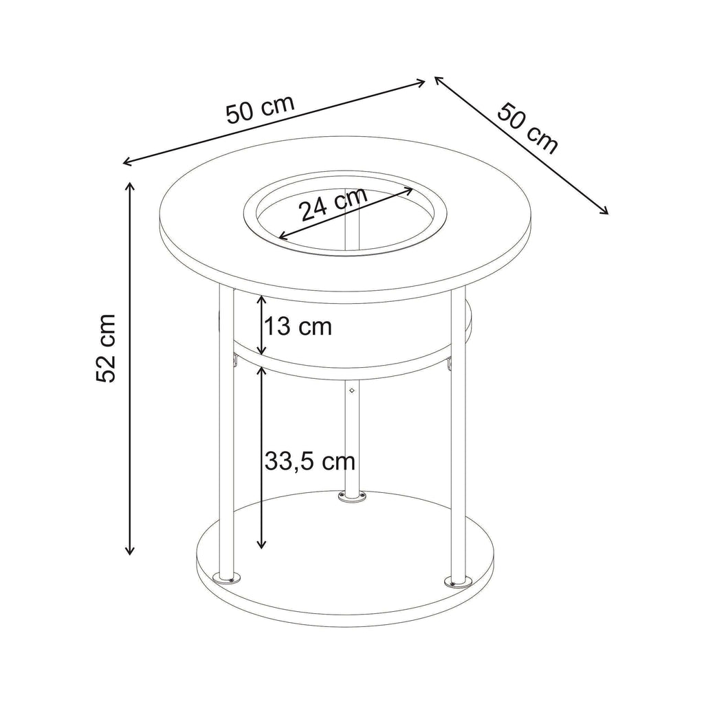 Round side table dimensions diagram with 52 cm height and 50 cm width