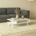 White modern coffee table with open storage shelf and lower open compartment