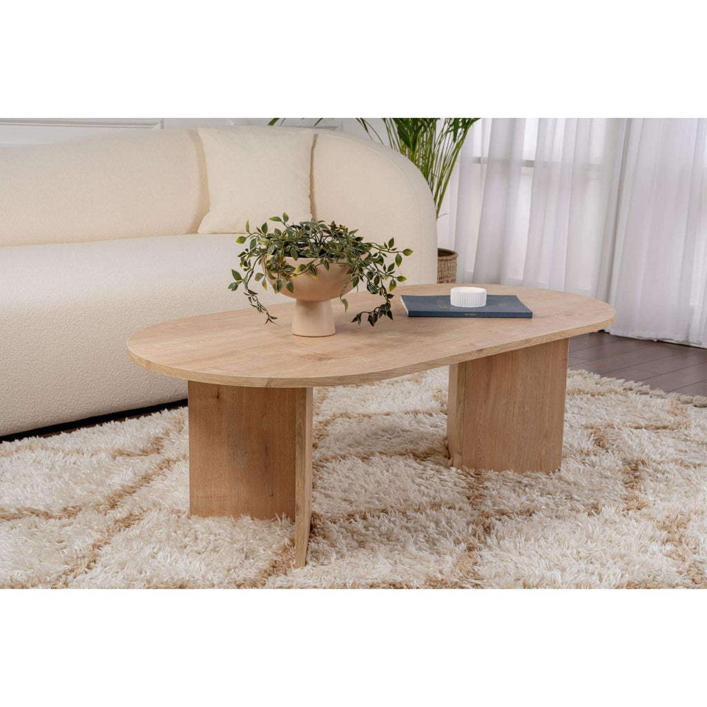 Sable oval coffee table 119 x 60 cm, light oak finish with thick rounded legs