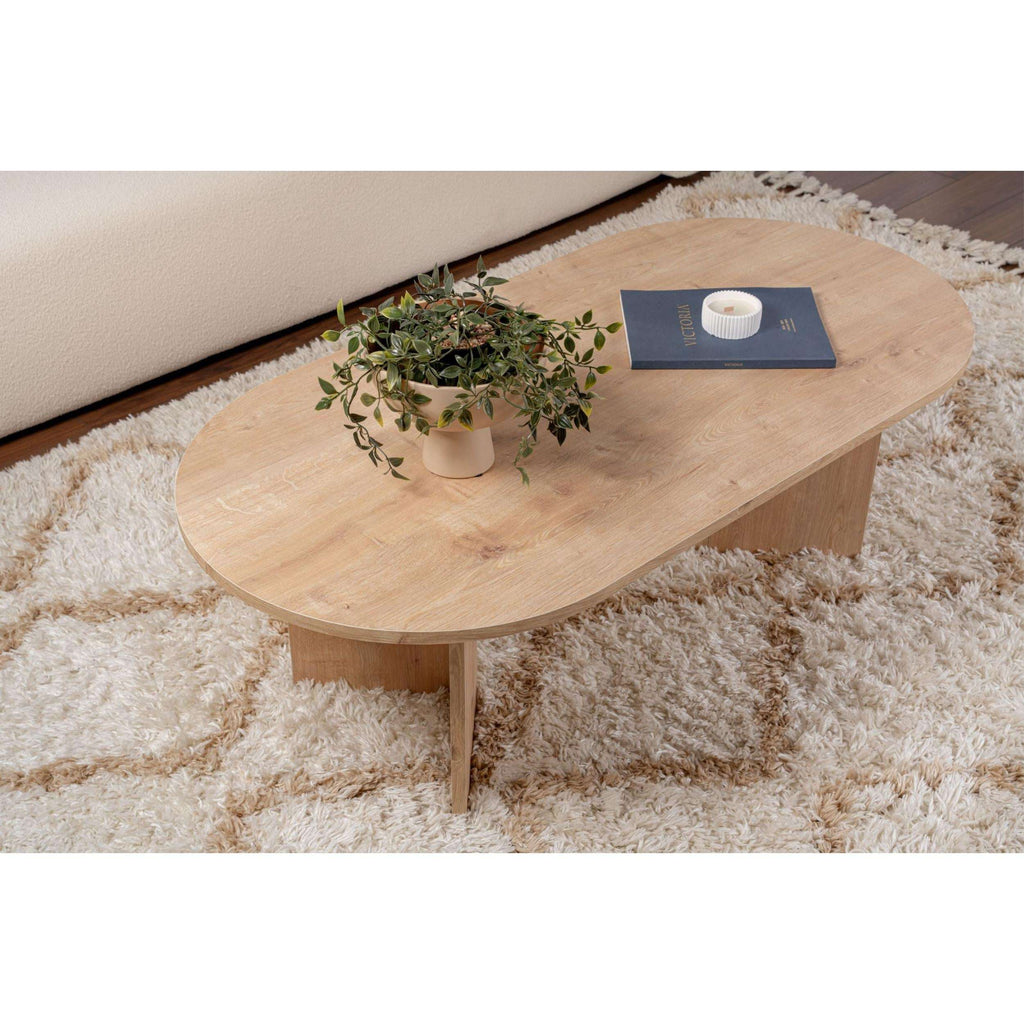 Sable oval coffee table 119 x 60 cm, light oak tabletop with rounded edge