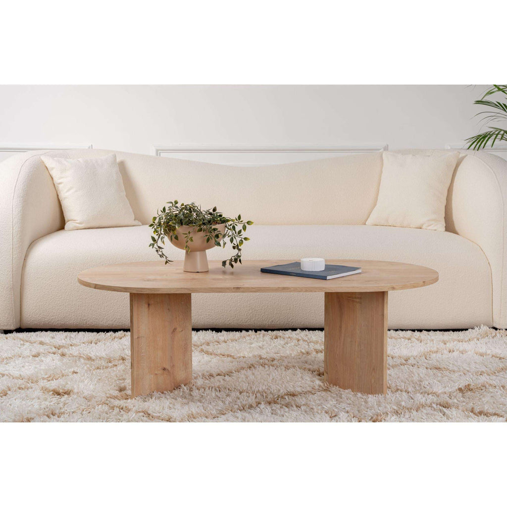 Sable oval coffee table 119 x 60 cm, light oak wood with rounded oval shape