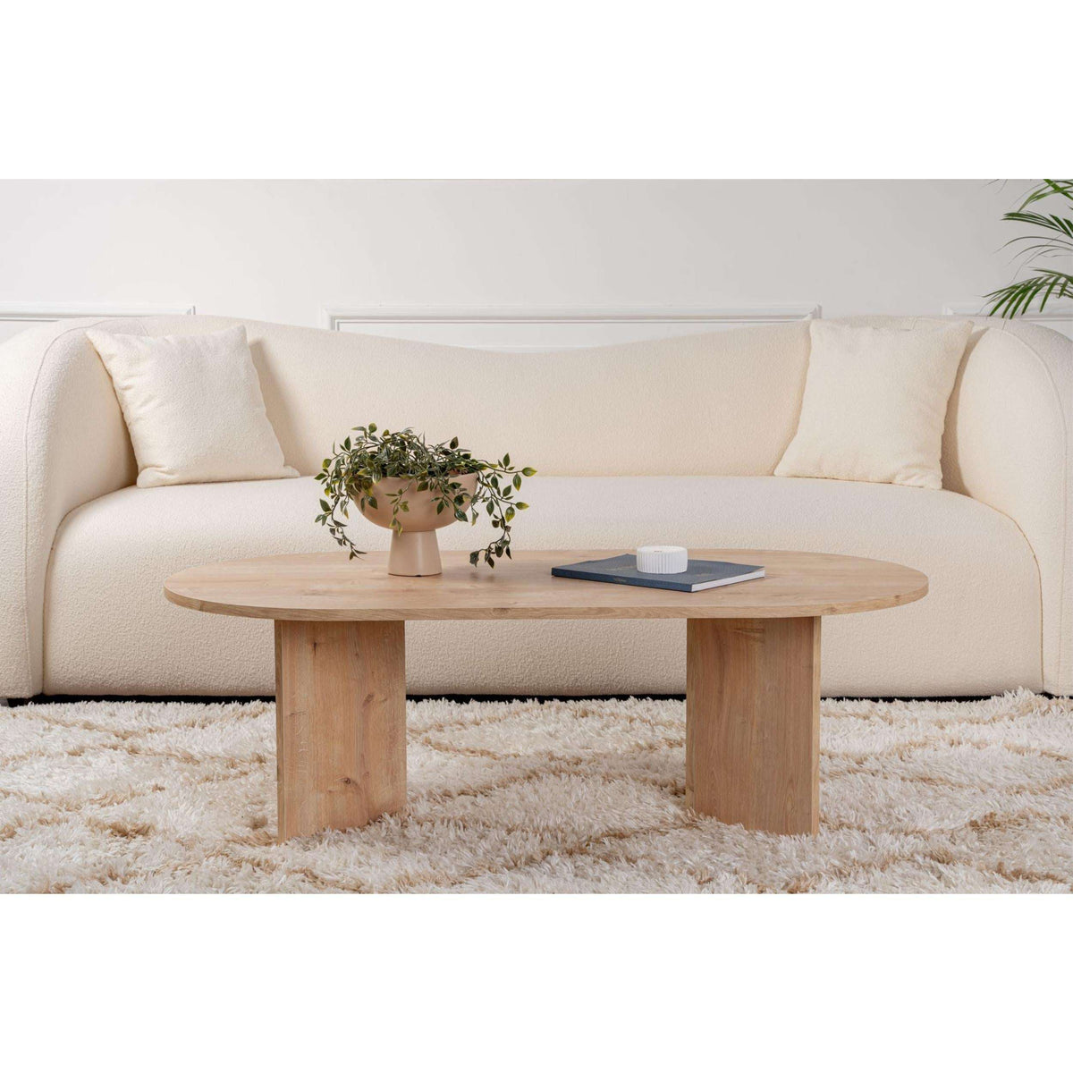 Sable oval coffee table 119 x 60 cm, light oak wood with rounded oval shape