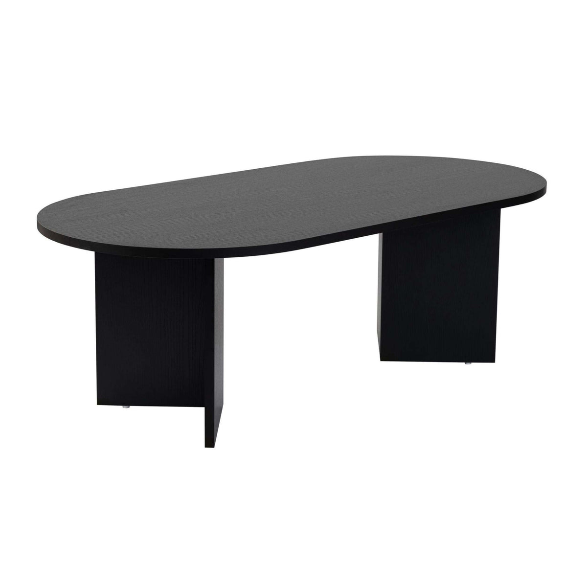 Sable oval coffee table 119 x 60 cm in dark wood, centered front view