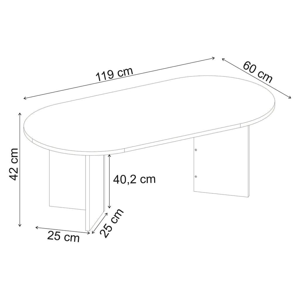Oval coffee table dimensions: 119 x 60 cm, 42 cm height