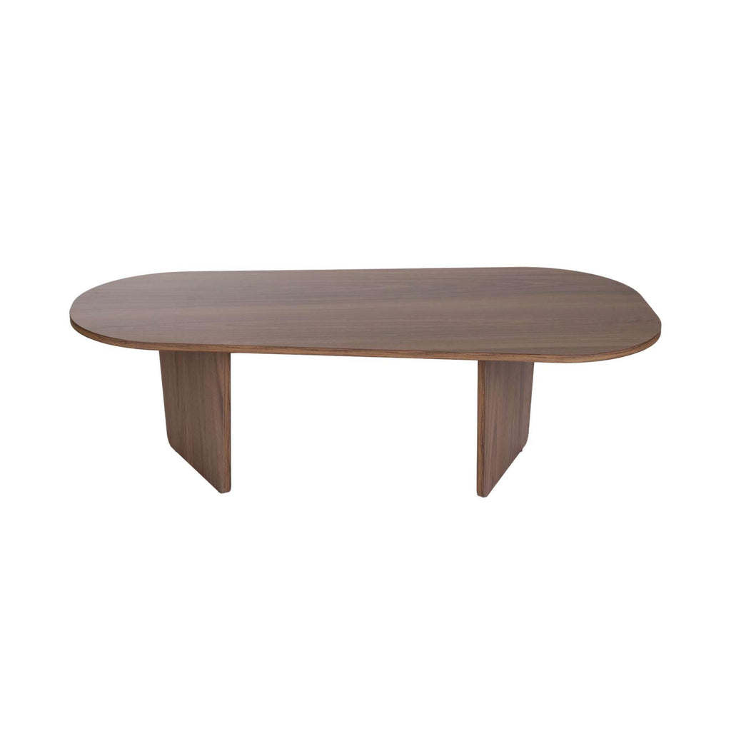 Modern oval coffee table in dark brown wood with tapered legs
