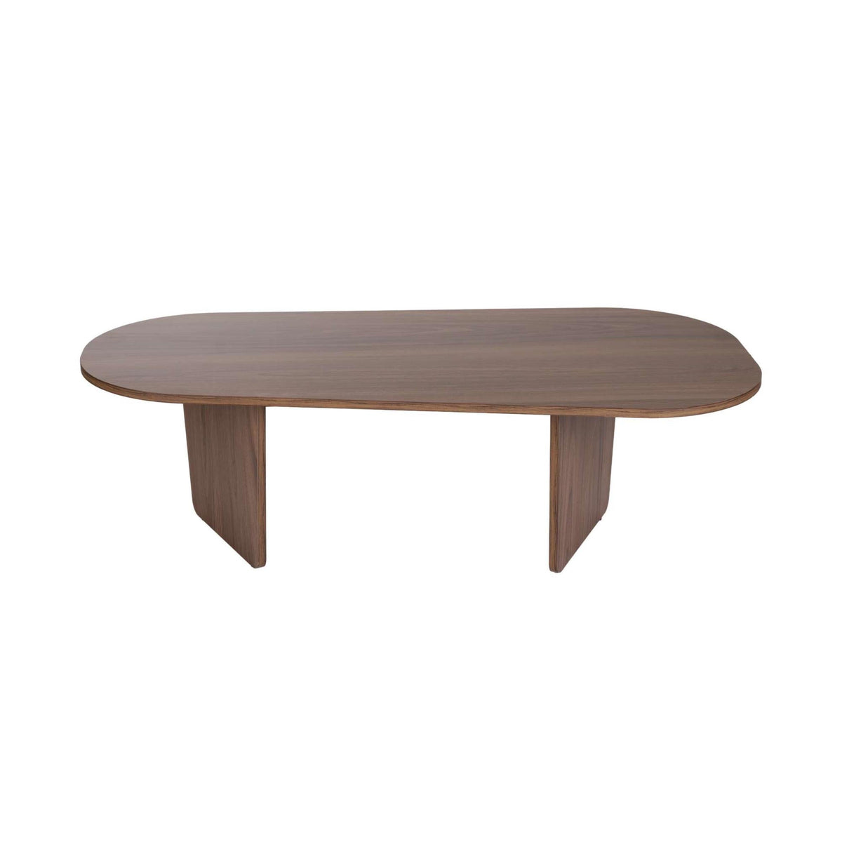 Modern oval coffee table in dark brown wood with tapered legs