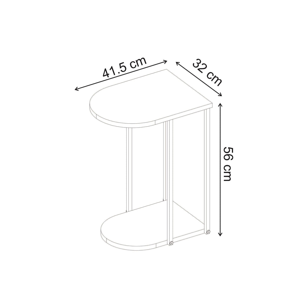Roya C-shaped side table dimensions diagram: 41.5 cm wide, 32 cm deep, 56 cm high
