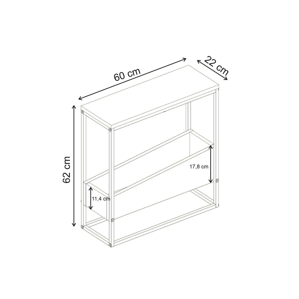 Side table dimensions diagram with 60 cm width and 62 cm height.
