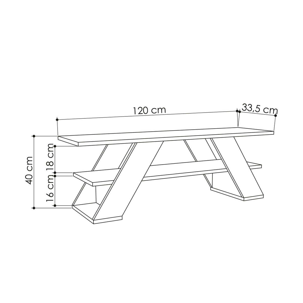 Modern TV stand dimension diagram, 120 cm width and 40 cm height