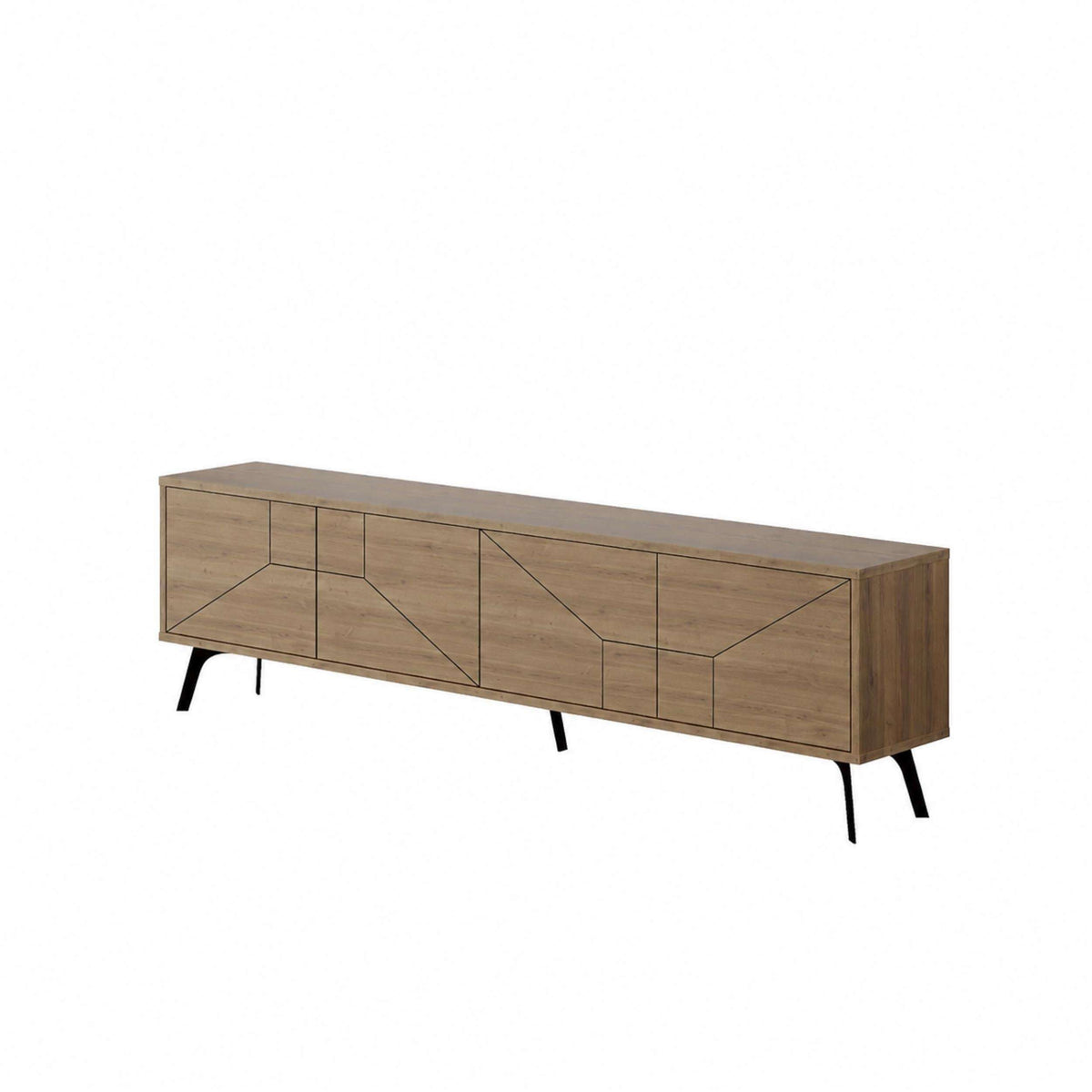Wood modern TV stand with storage cabinet, long four-door cabinet design