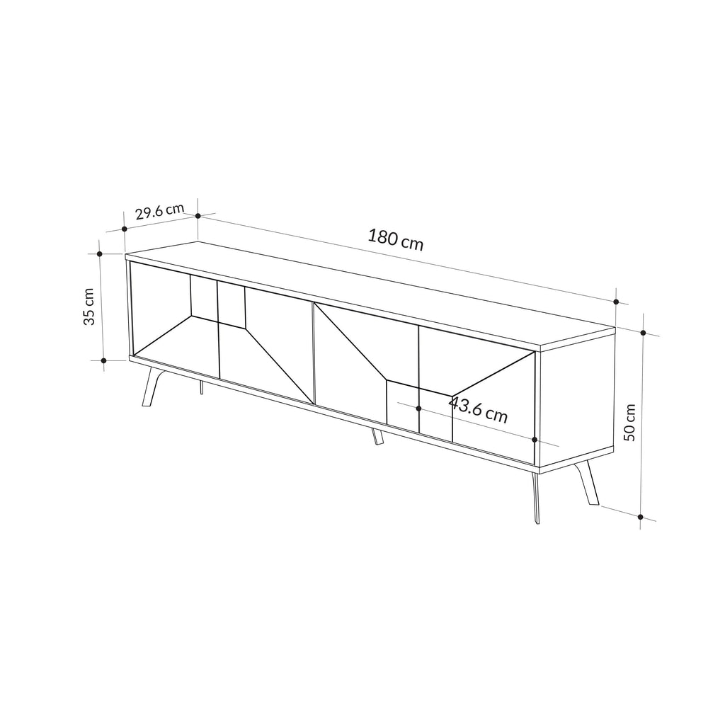 Modern TV stand with storage cabinet, 180 cm wide, white finish