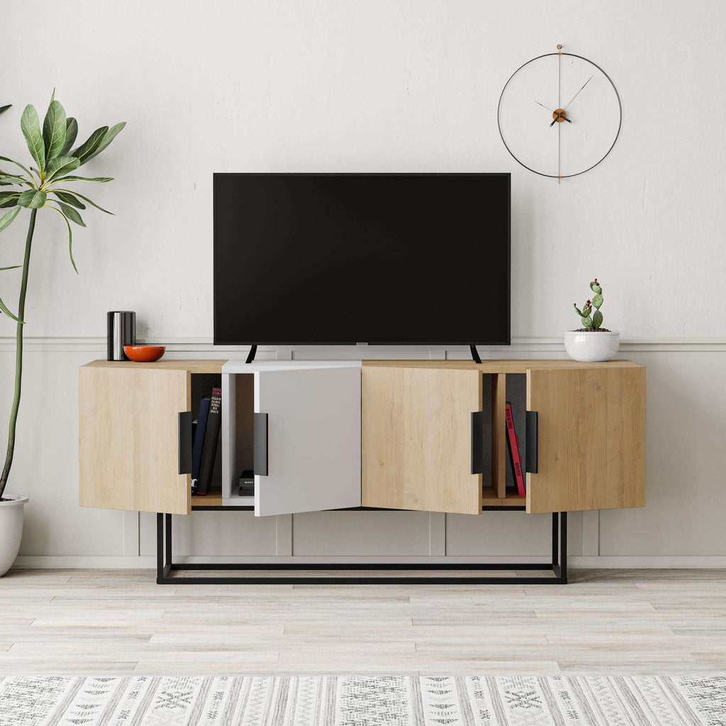 Wood finish swatches: white and oak shown on cabinet material
