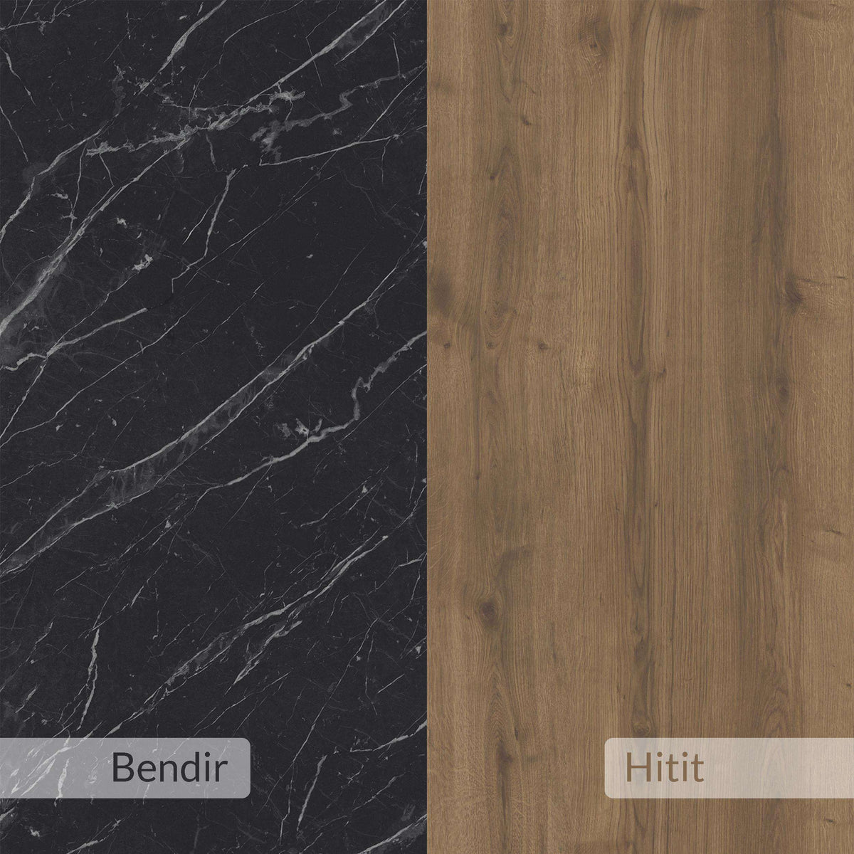 Marble-look panel and wood-grain panel sample for TV stand surfaces