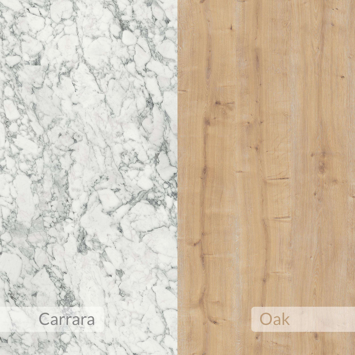 Finish swatch: white marble texture with light oak wood panel option